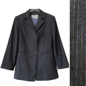 Carlisle | Wool Pinstripe Charcoal Gray Long Line Structured Blazer Size 2